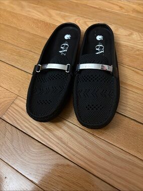Black Slip-On Women’s Loafer with Silver Trim